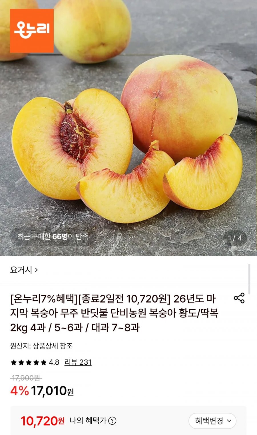 무주 반딧불 복숭아 2kg (10,720원/무료배송)