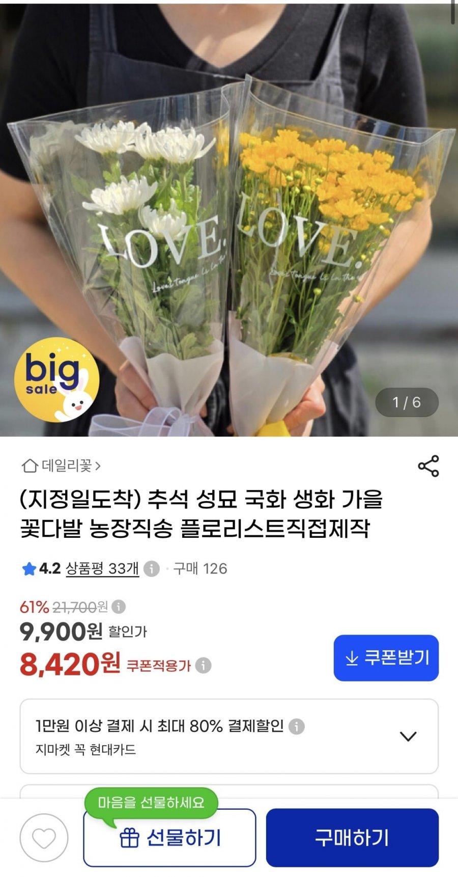 국화 생화 꽃 반단(8,720원/무료)
