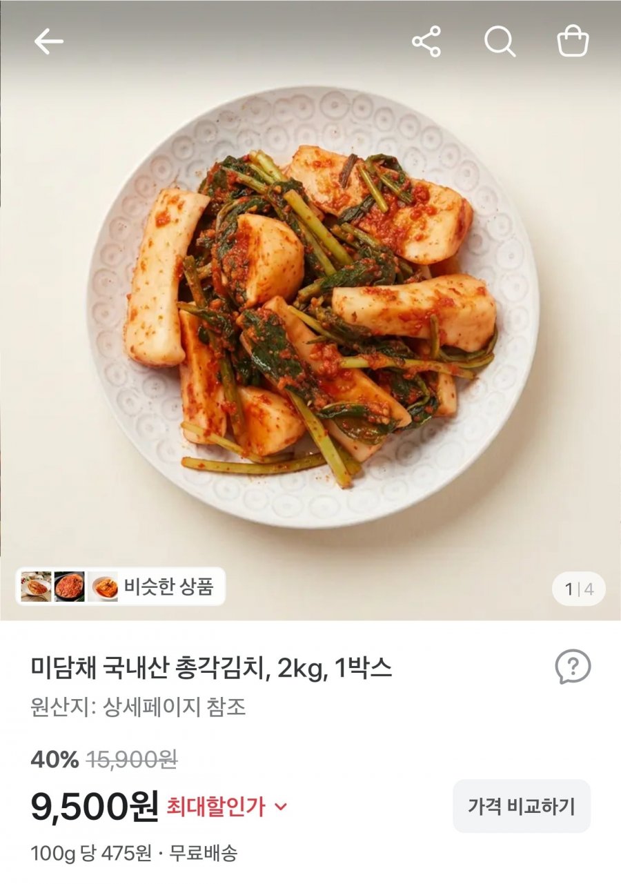 미담채 국내산 총각김치 2kg (9,500원/무료)