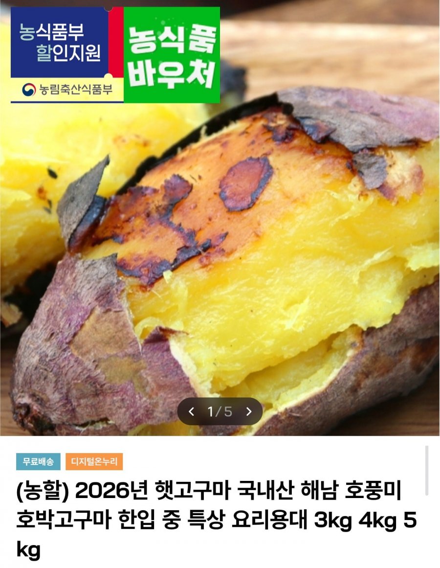 해남 햇 호박고구마 3kg 중 (6,440원/무료)