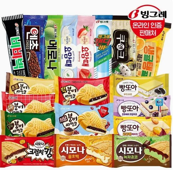 빙그레 붕어싸만코/빵또아/시모나 20개 + 아이스크림바 20개 (26,570원/무료)