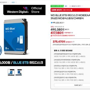 웨스턴 디지털 WD BLUE 8TB 하드디스크 WD80EAAZ(CMR) (387,980원 / 무료) - 특가