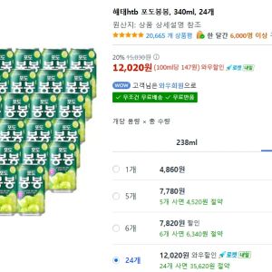 해태htb 포도봉봉, 340ml, 24개 (12,020원 / 무료) - 특가