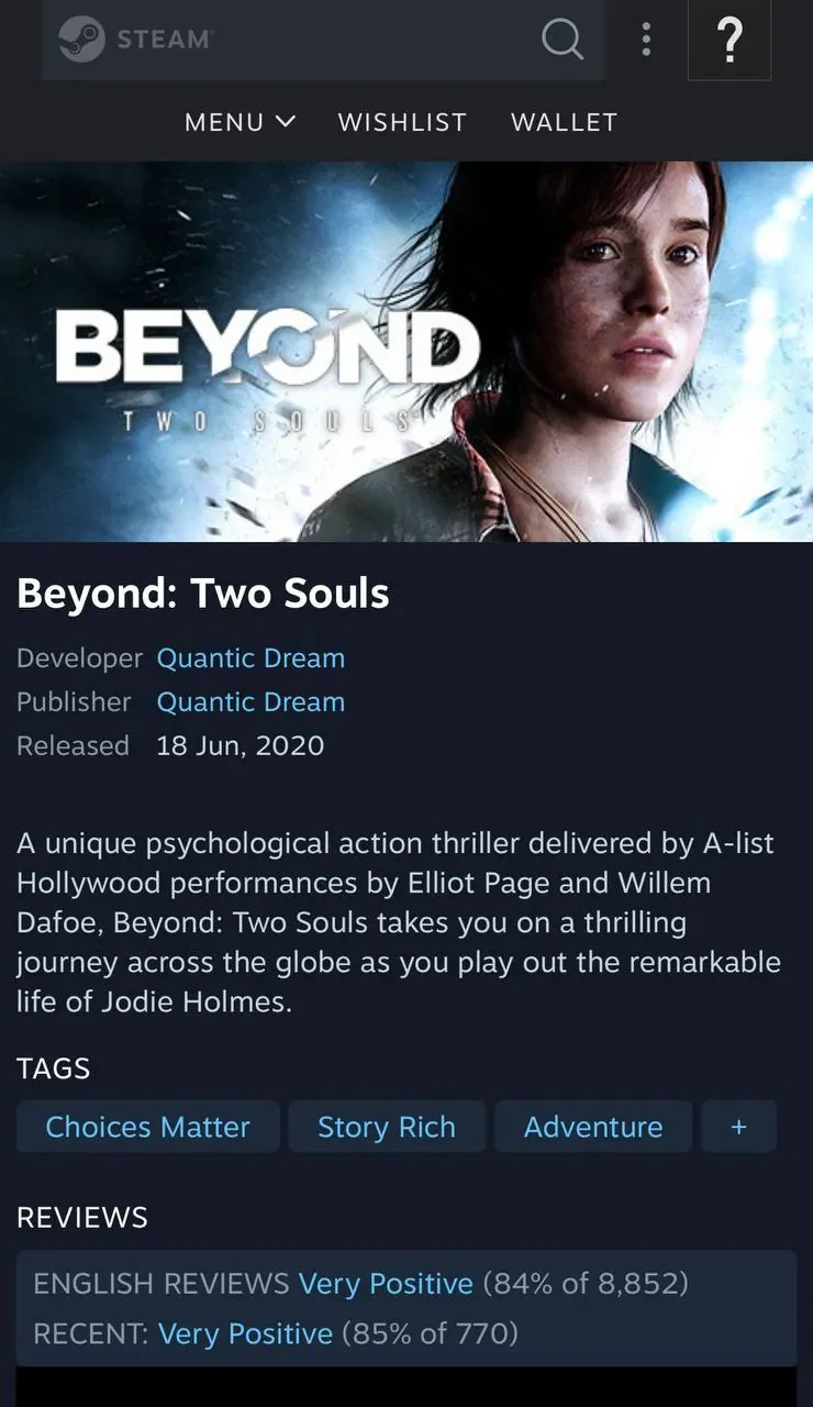 Beyond: Two Souls (2,150원/무료)
