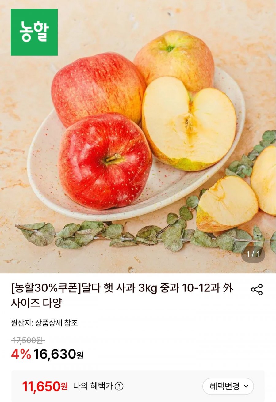 햇 사과 홍로 3kg 중과 (11,650원/무료배송)