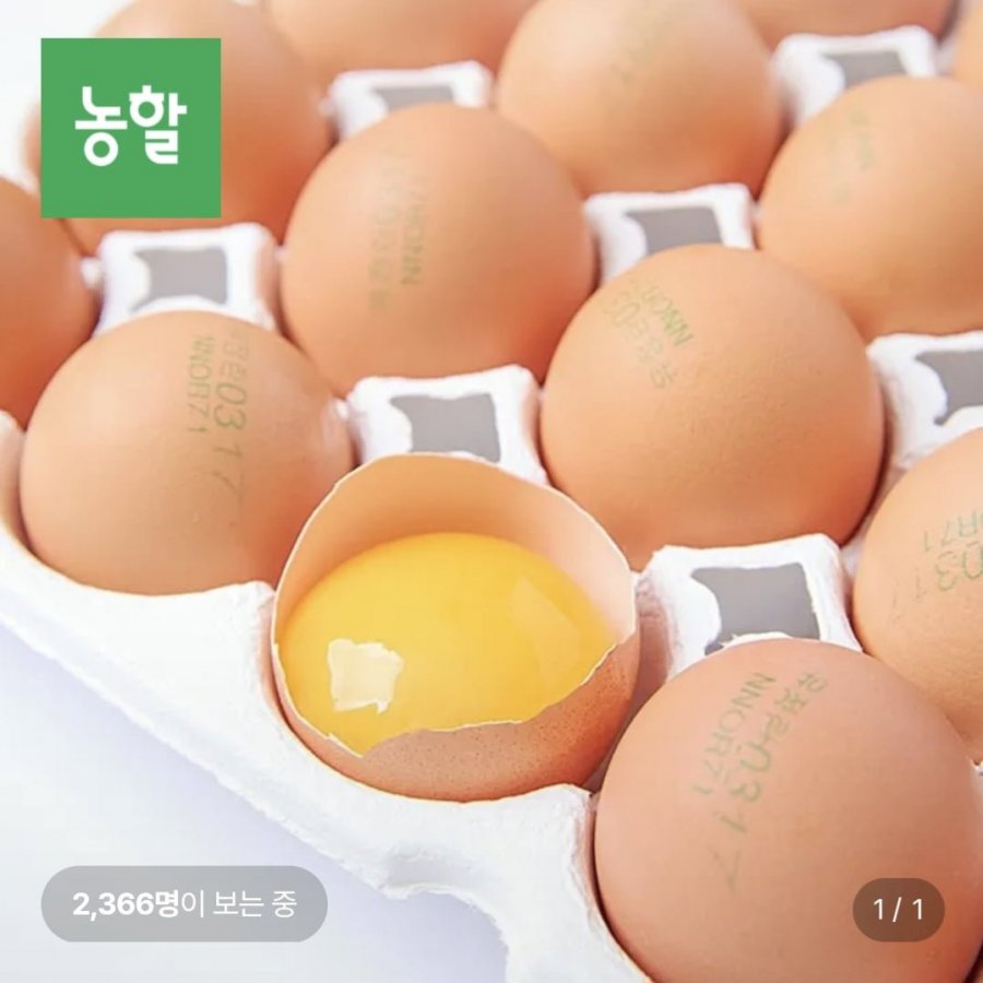 난각번호 1번 유정란 20구 온누리 추가 할인7% (7,390원/무배)
