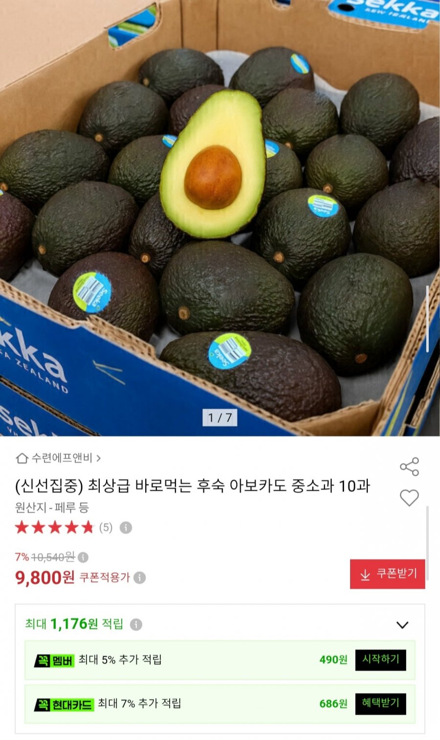 바로먹는 후숙 아보카도 중소과 10개 (9,800원/무배)