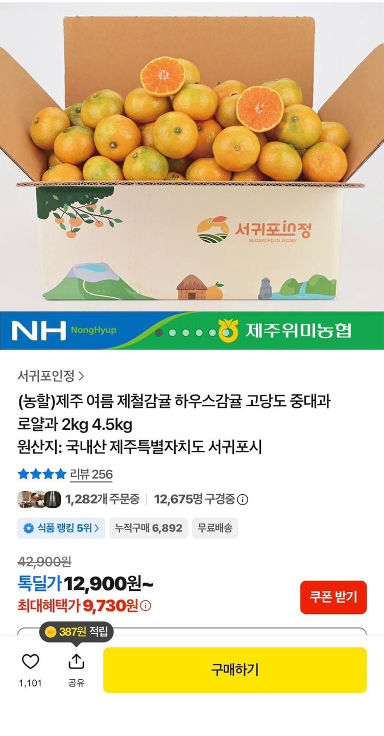 (농할) 제주 하우스감귤 중대과 로얄과 2kg (9,730원~/무료)