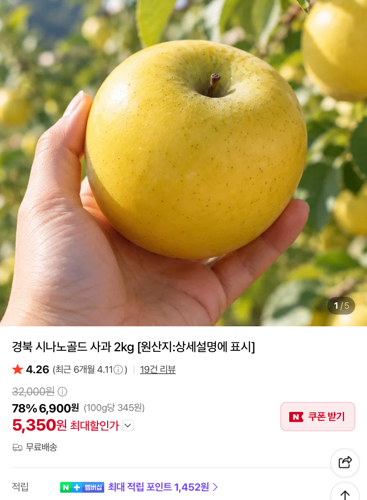 경북 시나노골드 사과 2kg 5350원
