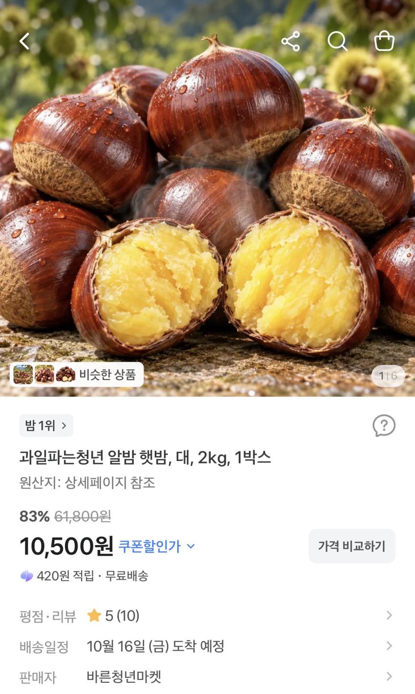 알밤 햇밤 대 2kg 1박스 10,500원