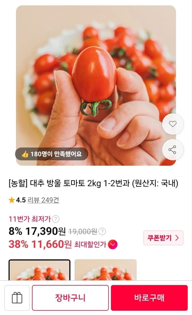 (농할) 대추 방울토마토 2kg (1~2번과) (11,660원/무료)