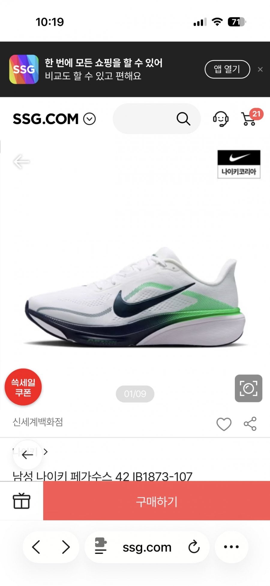 남성 나이키 페가수스 42 IB1873-107 (85176원/무료)