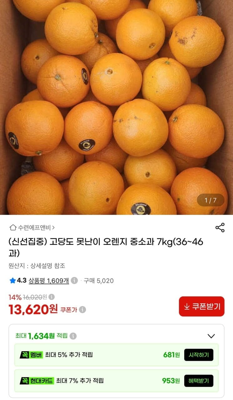 네이블 호주 오렌지 7kg (13,620원/무배)