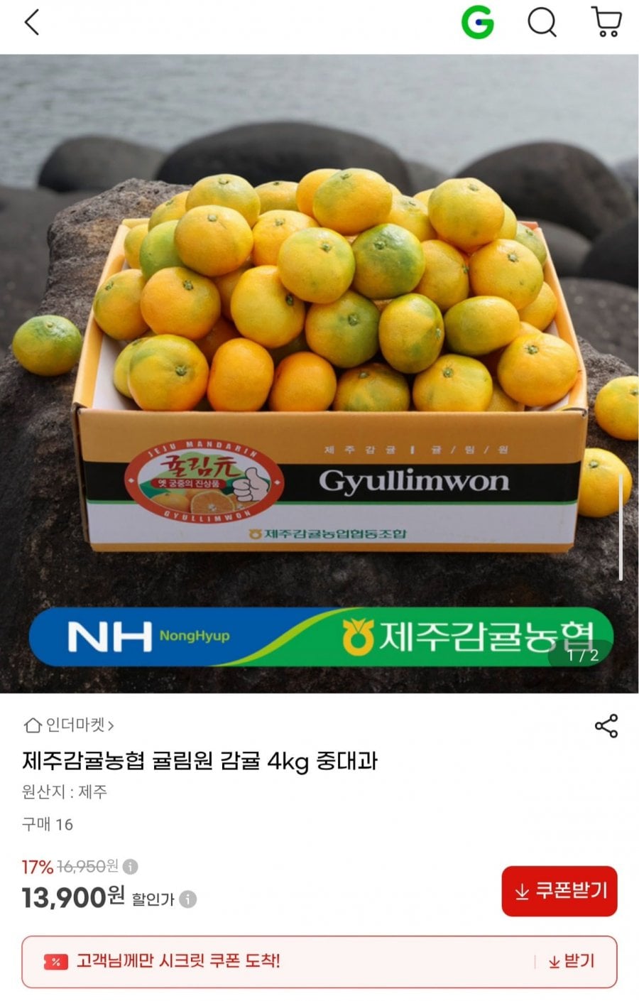 제주감귤농협 귤림원 감귤 4kg 중대과 (13,900원/무배)