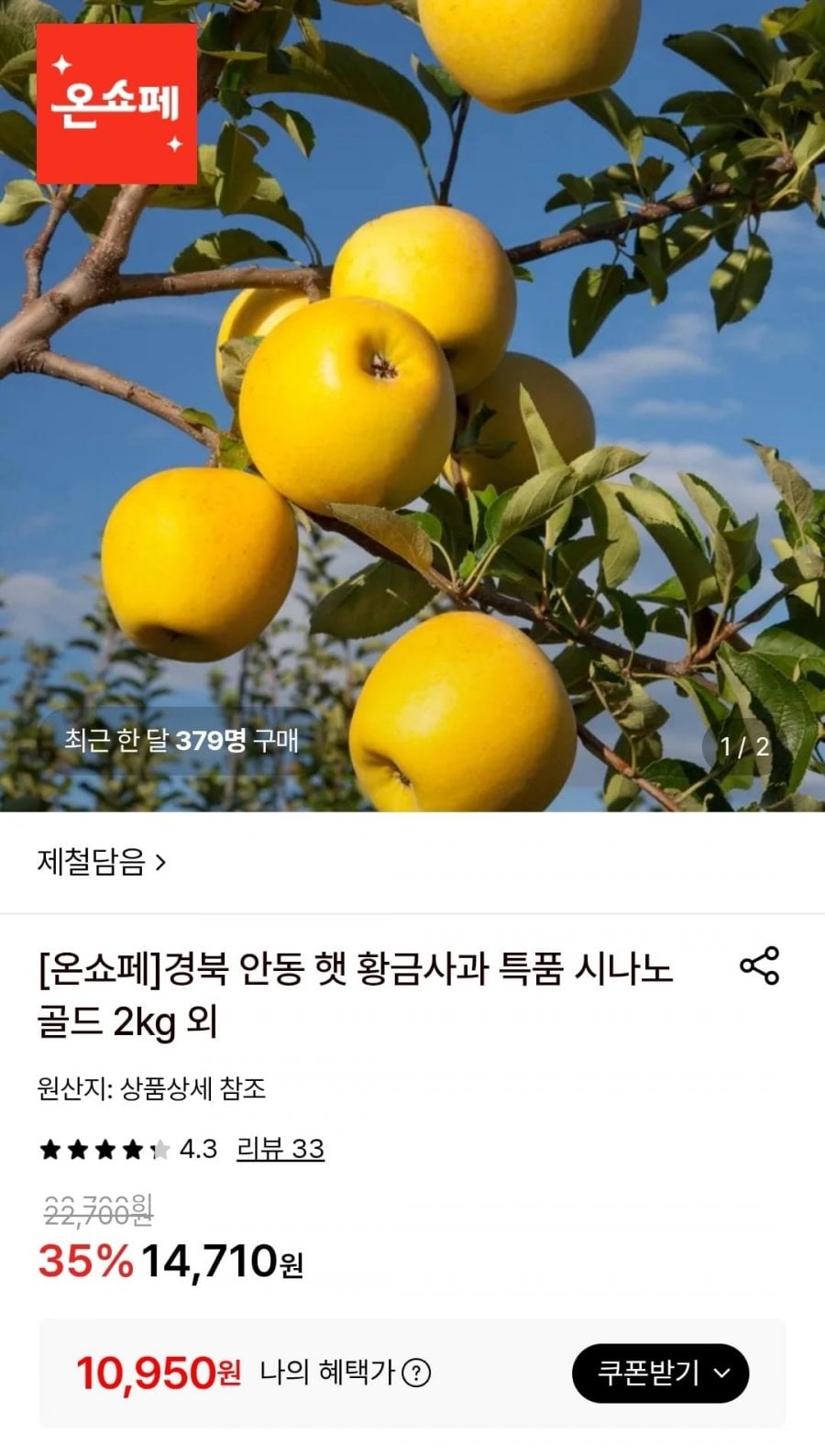 시나노골드 가정용 소과 4kg (20-24과) (10,950원/무료)
