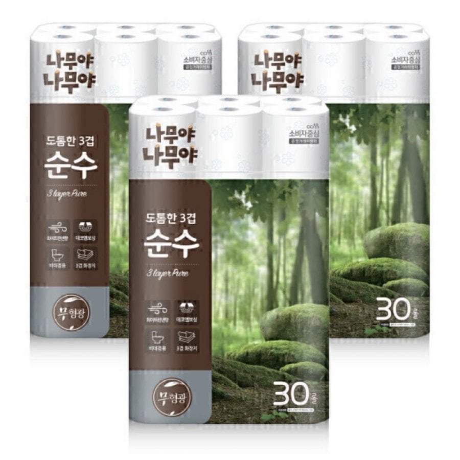 나무야나무야 도톰한3겹순수 화장지 27mx30롤 3팩 (23,760원/무료배송)