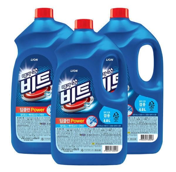 비트 딥클린파워 액체세탁세제 일반/드럼 겸용 용기 4L 3개 (22,730원/무료)