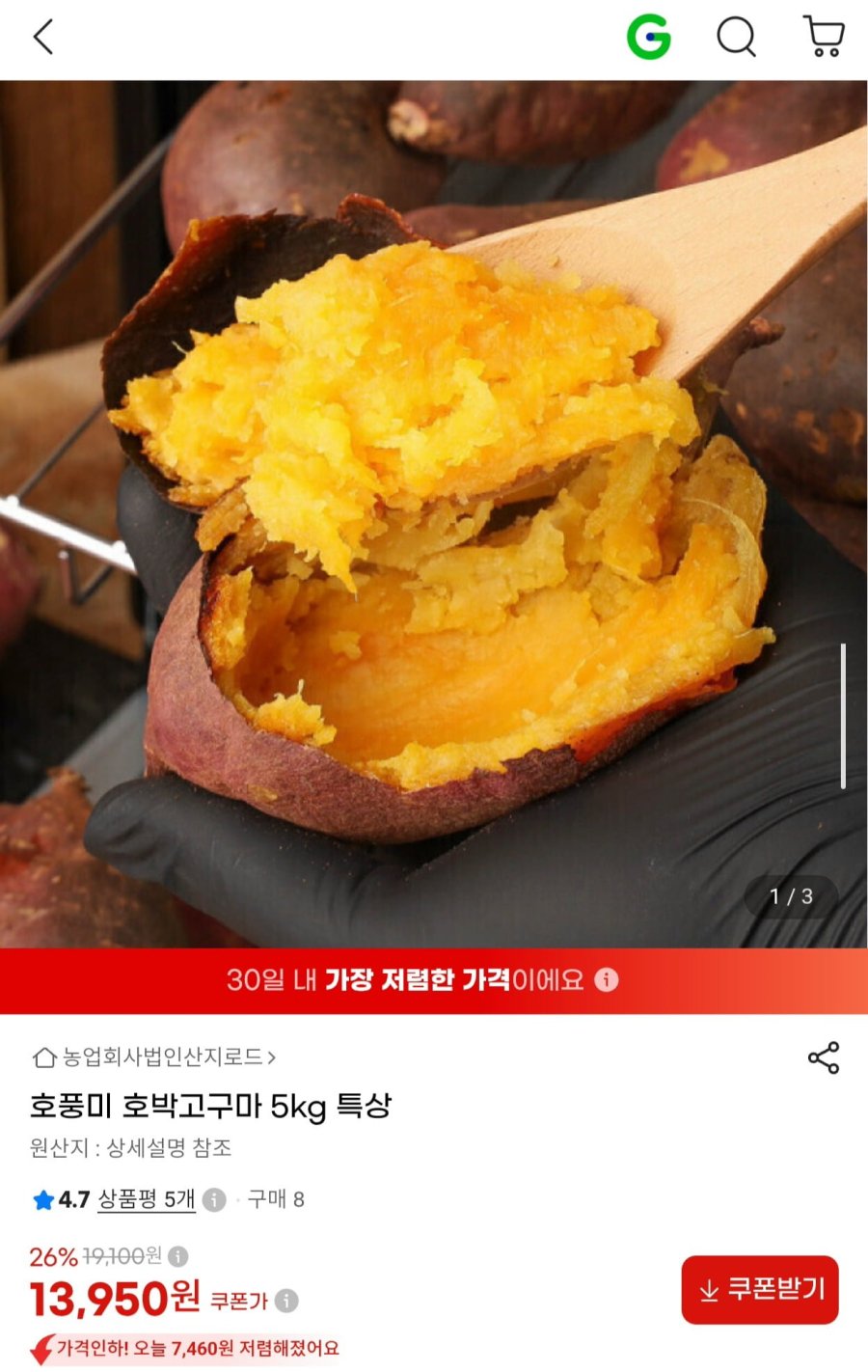 호풍미 호박고구마 특상 5kg (13,950원/무료)