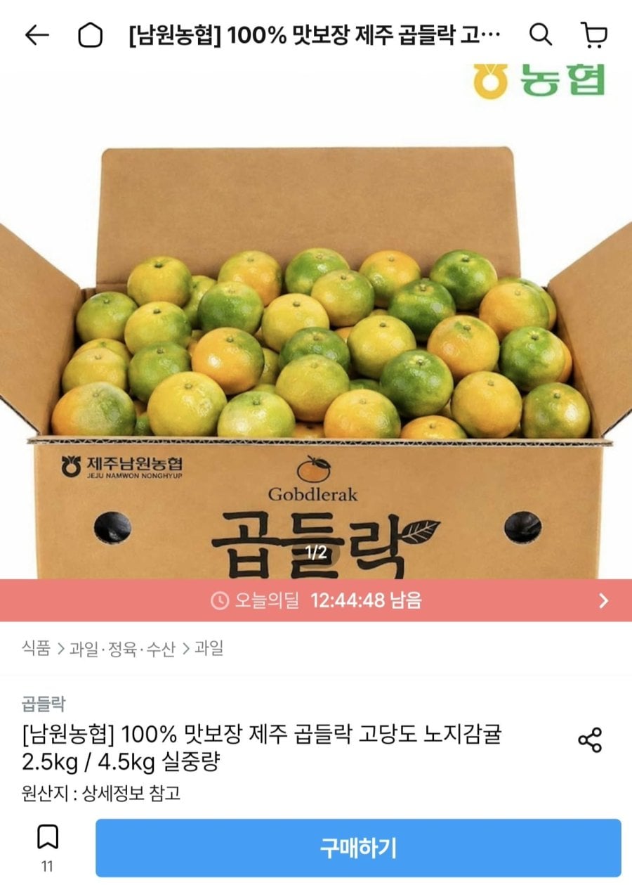 제주 남원농협 곱들락 노지감귤 로얄과 4.5kg (13,446원/무료)