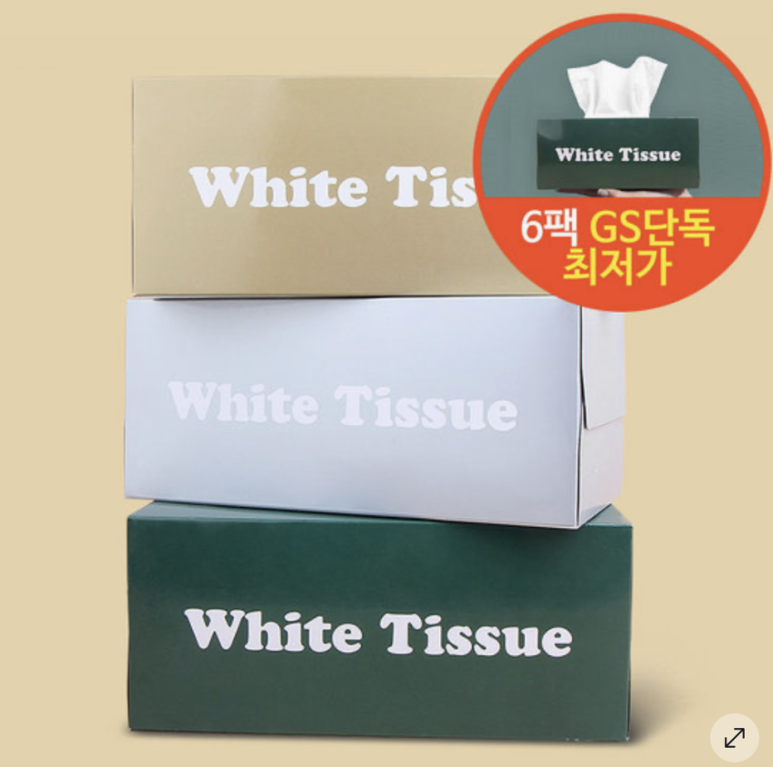 체험특가) 화이트미용티슈180매x6팩 3,900원