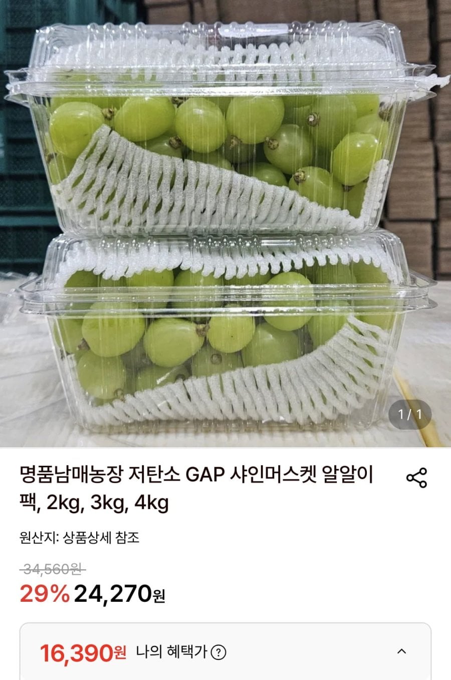 샤인머스켓 알알이팩 2kg (16,390원/무료)