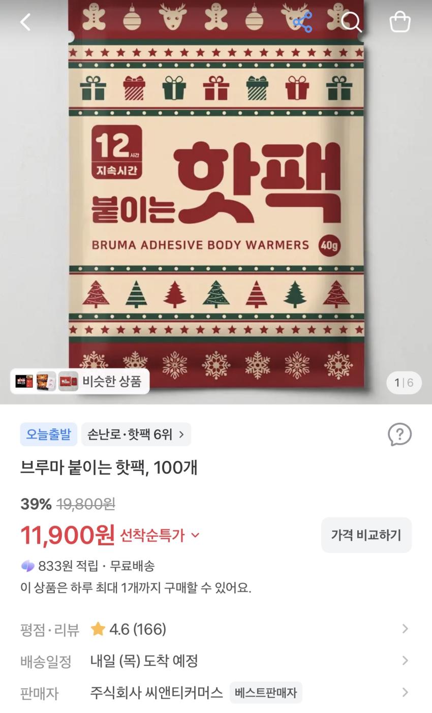 브루마 붙이는 핫팩, 100개 11,900원