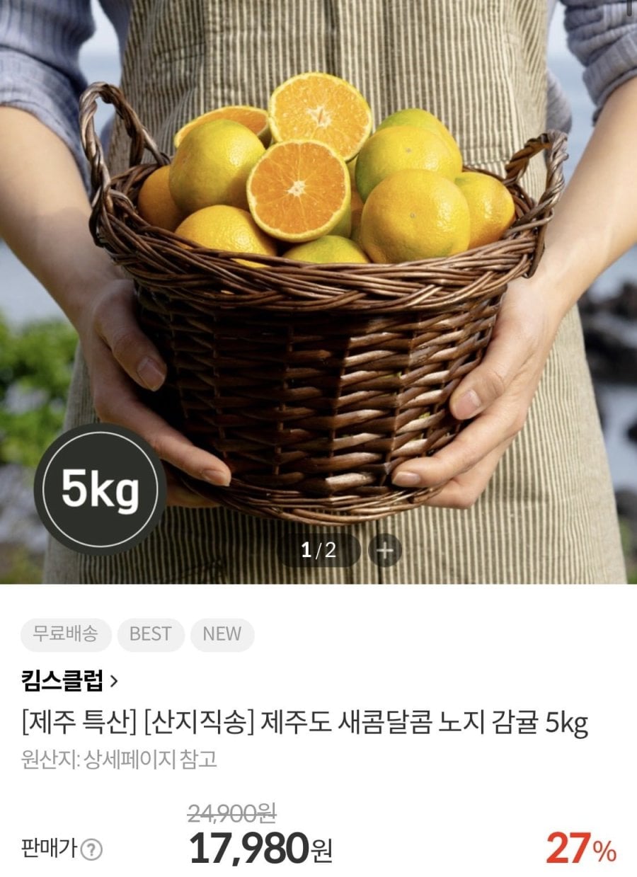 제주도 노지감귤 5kg (17,980원/무료)