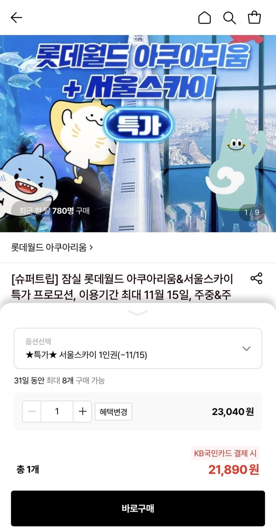 서울스카이 1인권 (21,890원/무료)