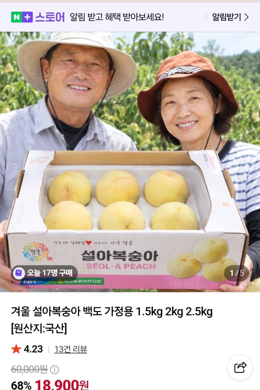 백도 설아복숭아 가정용 1.5kg (18,900원 / 무배)