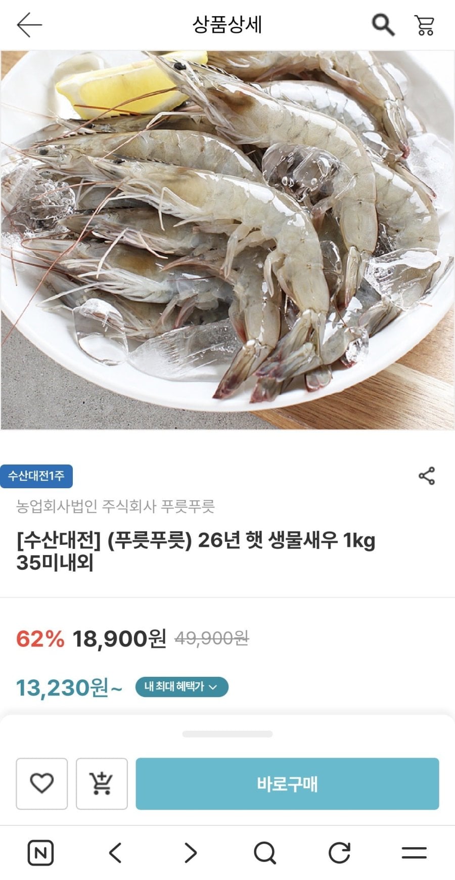 26년 햇 생물새우 1kg (13,230원/무료배송)